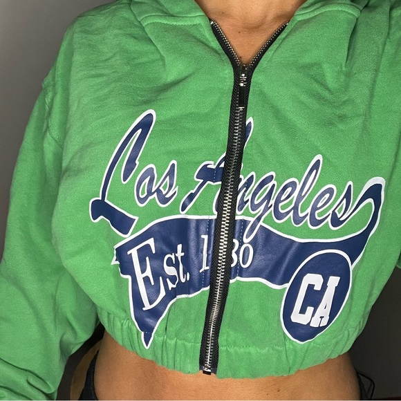 ADIKA Green Los Angeles Cropped Zip Up Jacket - Picture 4 of 5